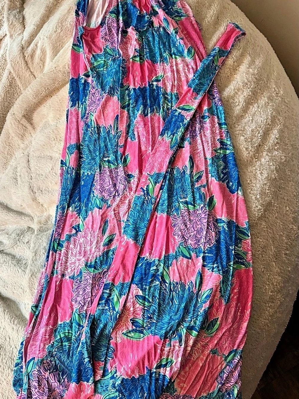 Lilly Pulitzer Chain Neck Halter Maxi Dress Pink & Blue Size Medium